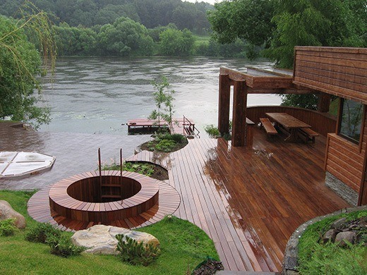 Rain-soaked wooden structures